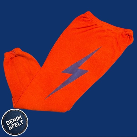 Aviator Nation Unisex Bolt Print Sweatpants/Joggers | Orange w/ Blue Bolt | EUC! - Picture 1 of 13